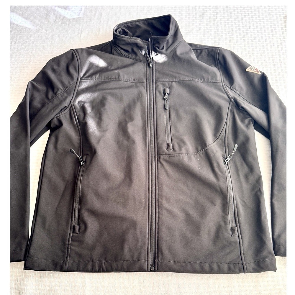GUESS Mens Softshell Jacket Black Full Zip Fleece Lined Logo Large 115AP773
